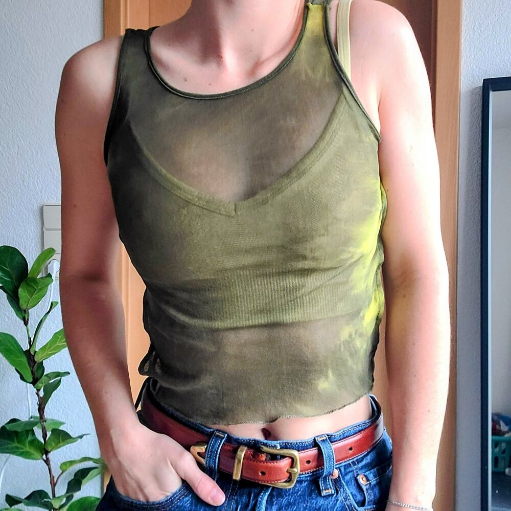 Alpha Massimo Rebecchi Y2K Green Sheer Mesh Crop Top